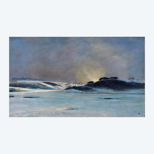 André Paul LEROUX, 1870-1950, Paesaggio innevato vicino a Fécamp, pittura, 1930 circa