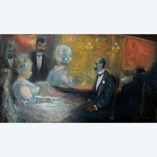 Léon DAX (19th-20th century) In the boxes at the opera, large pastel, circa 1890-95