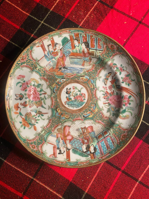 Three Chinese 18th Famille verte plates of very beautiful workmanship finely decorated with scenes and flowers