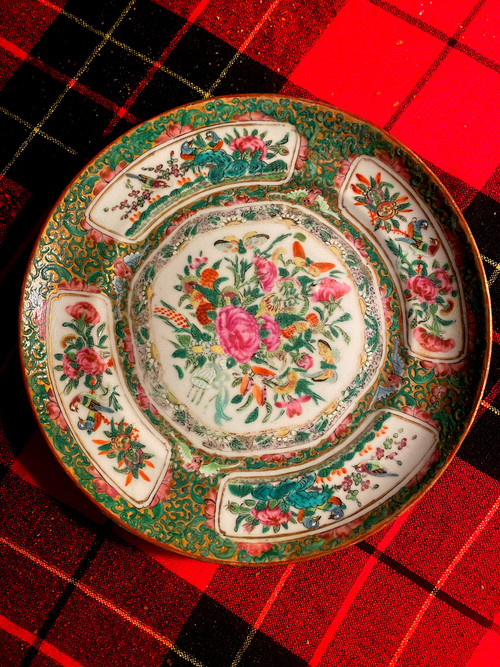 Three Chinese 18th Famille verte plates of very beautiful workmanship finely decorated with scenes and flowers
