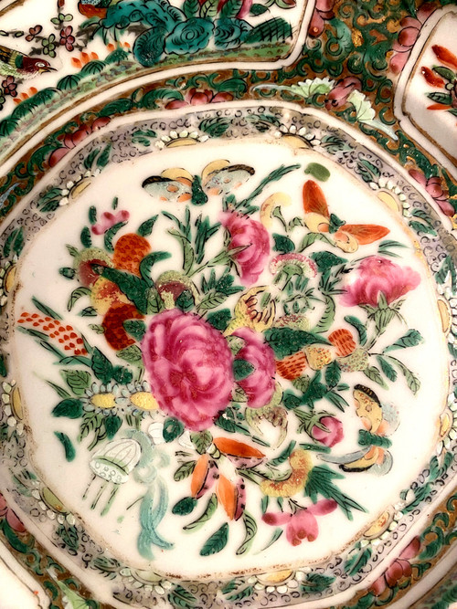 Three Chinese 18th Famille verte plates of very beautiful workmanship finely decorated with scenes and flowers