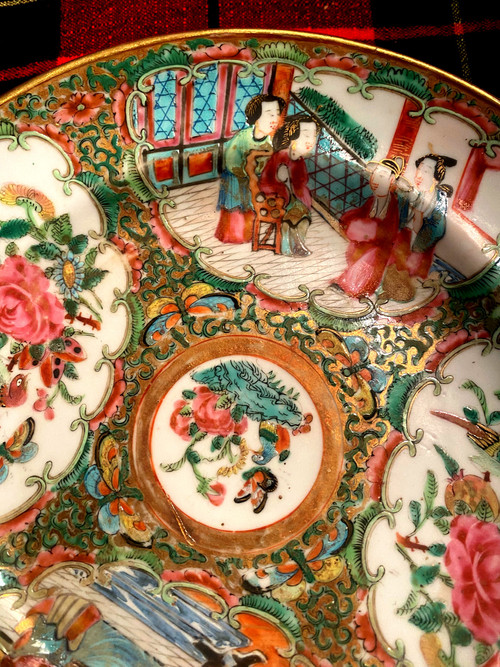 Three Chinese 18th Famille verte plates of very beautiful workmanship finely decorated with scenes and flowers