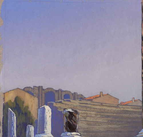 François-Etienne LAHAYE (1878-1949) Arles, ancient theater, daylight effect, drawing, circa 1920