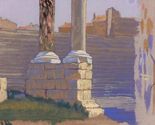 François-Etienne LAHAYE (1878-1949) Arles, ancient theater, daylight effect, drawing, circa 1920