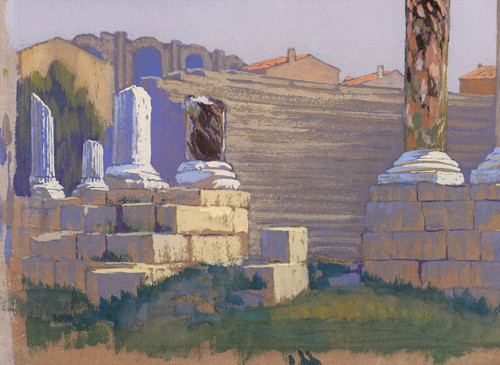François-Etienne LAHAYE (1878-1949) Arles, ancient theater, daylight effect, drawing, circa 1920