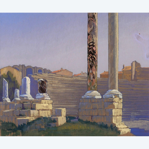 François-Etienne LAHAYE (1878-1949) Arles, ancient theater, daylight effect, drawing, circa 1920