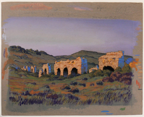 François-Etienne LAHAYE (1878-1949) Provenza, Acquedotto romano (Barbegal?), disegno, 1920 circa