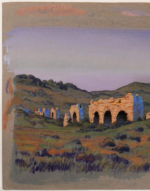 François-Etienne LAHAYE (1878-1949) Provenza, Acquedotto romano (Barbegal?), disegno, 1920 circa
