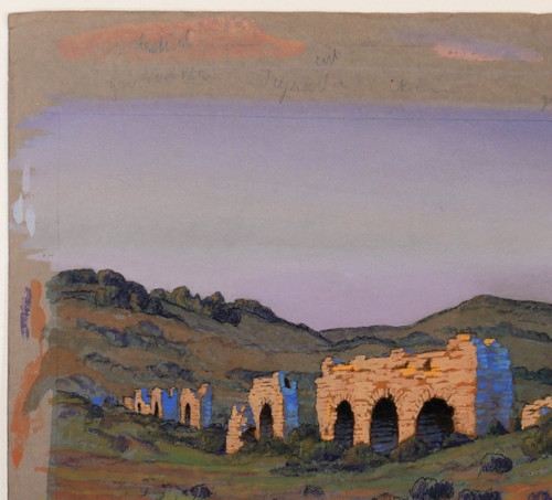 François-Etienne LAHAYE (1878-1949) Provenza, Acquedotto romano (Barbegal?), disegno, 1920 circa