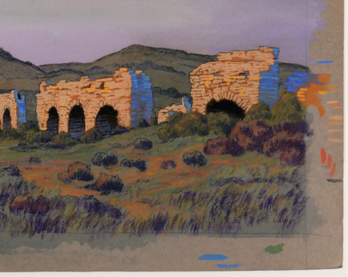 François-Etienne LAHAYE (1878-1949) Provenza, Acquedotto romano (Barbegal?), disegno, 1920 circa