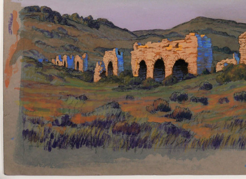 François-Etienne LAHAYE (1878-1949) Provenza, Acquedotto romano (Barbegal?), disegno, 1920 circa