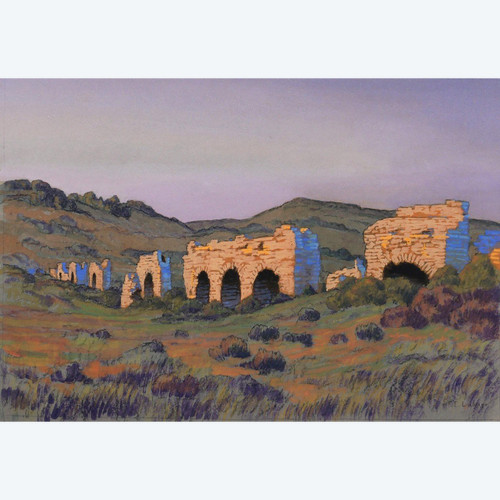 François-Etienne LAHAYE (1878-1949) Provenza, Acquedotto romano (Barbegal?), disegno, 1920 circa