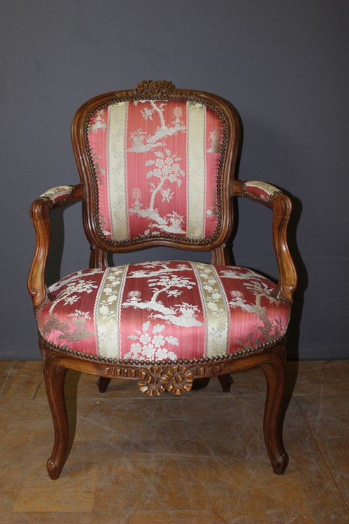 Pair Of Lyonnais XVIII Armchairs In Transitional Walnut