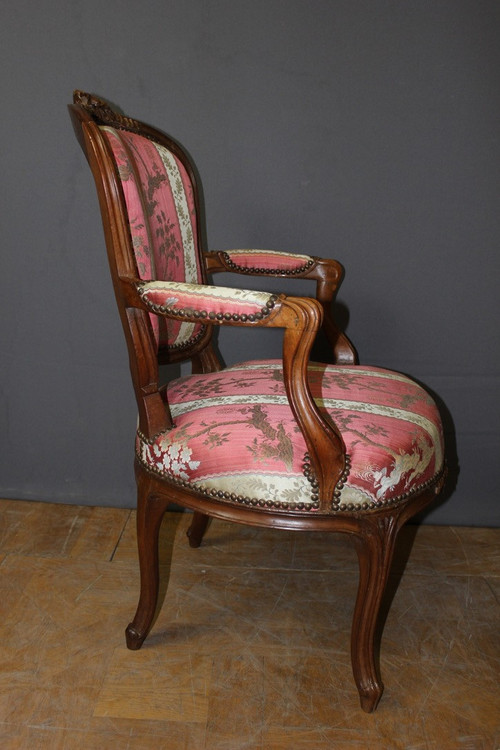 Pair Of Lyonnais XVIII Armchairs In Transitional Walnut