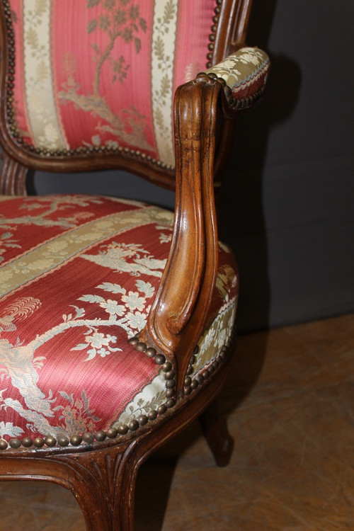 Pair Of Lyonnais XVIII Armchairs In Transitional Walnut