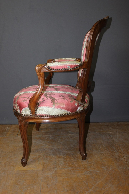 Pair Of Lyonnais XVIII Armchairs In Transitional Walnut