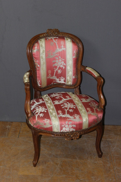 Pair Of Lyonnais XVIII Armchairs In Transitional Walnut