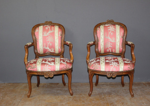Pair Of Lyonnais XVIII Armchairs In Transitional Walnut
