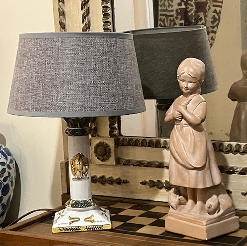 Antike Quimper-Steingutlampe aus dem späten 19. Jahrhundert