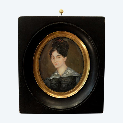 Portrait De Femme - Miniature Sur Ivoire XIXème