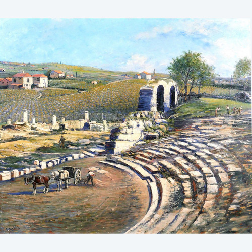 Camille GRETH 1895-1942 Le théâtre romain de Vaison-la-Romaine, tableau, c. 1920-30