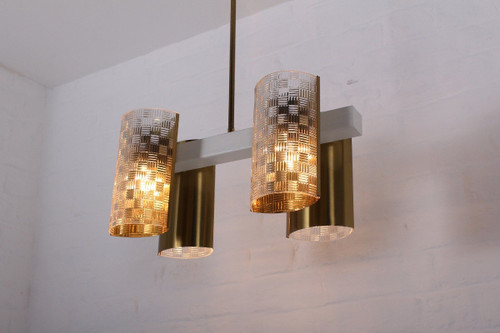 Lustre 4 Feux En Laiton Et Plexiglass.