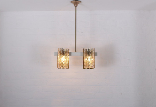 Lustre 4 Feux En Laiton Et Plexiglass.