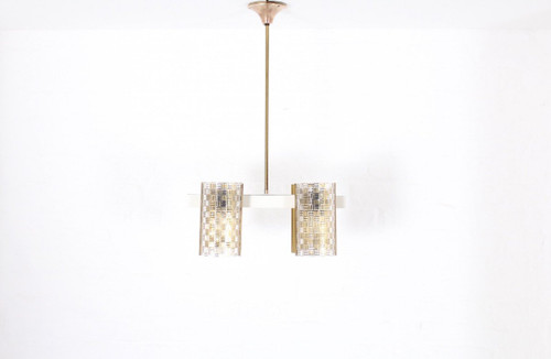 Lustre 4 Feux En Laiton Et Plexiglass.