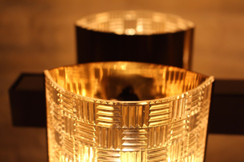 Lustre 4 Feux En Laiton Et Plexiglass.