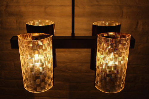 Lustre 4 Feux En Laiton Et Plexiglass.