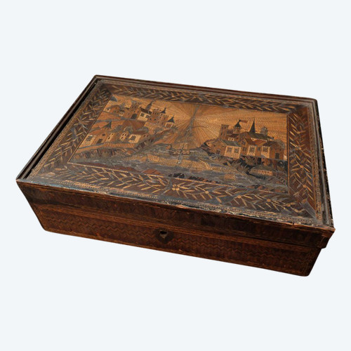Straw marquetry box - 19th century