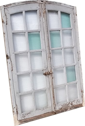 Une Fenêtre cintrée ancienne d'époque XVIIIème vitrages anciens Porte Boiserie