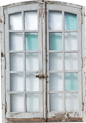 Une Fenêtre cintrée ancienne d'époque XVIIIème vitrages anciens Porte Boiserie