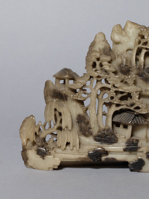 Paysage chinois - groupe en jade, fin de la dynastie Qing