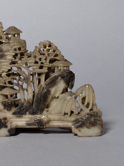 Paysage chinois - groupe en jade, fin de la dynastie Qing