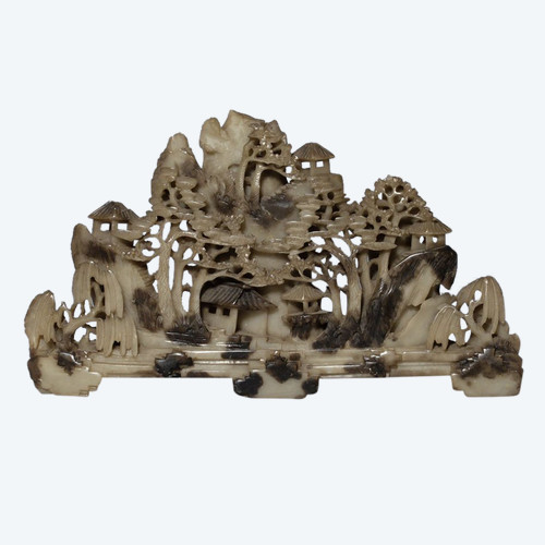 Paysage chinois - groupe en jade, fin de la dynastie Qing