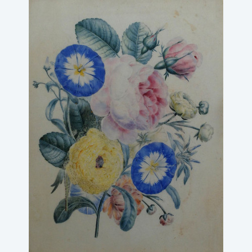 Bouquet of flowers - 19th century gouache