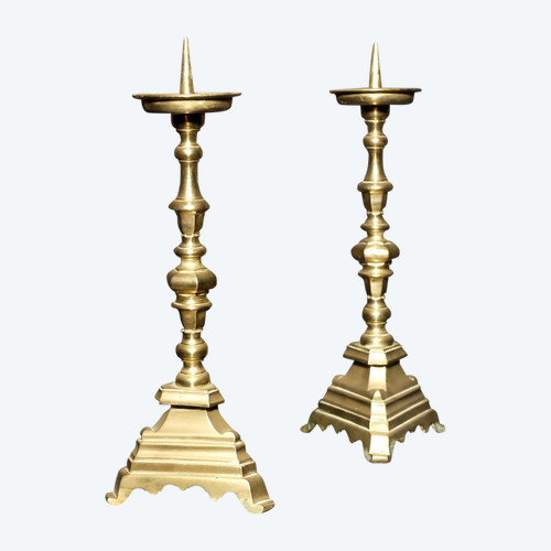 Pair of 17th-century tripod candlesticks