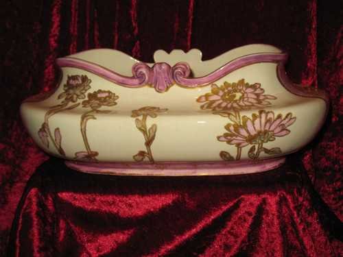 Enamelled earthenware planter with floral decoration of peonies Art Nouveau period 19th