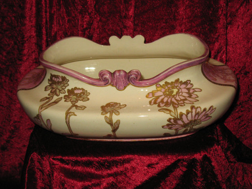 Enamelled earthenware planter with floral decoration of peonies Art Nouveau period 19th