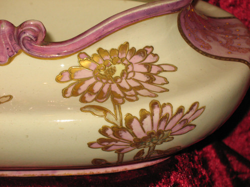 Enamelled earthenware planter with floral decoration of peonies Art Nouveau period 19th