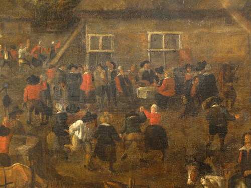 Importante dipinto del XVII secolo "Fiera fiamminga"