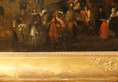 Importante dipinto del XVII secolo "Fiera fiamminga"
