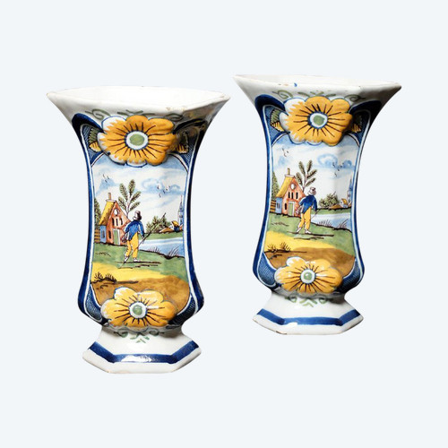 Pair of Delft earthenware vases - 19th century