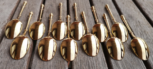 Box including 12 mocha spoons in vermeil neck brace hallmark goldsmith Hénin