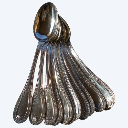 12 lovely mocha spoons in solid silver 800 goldsmith F.LLIA & C.BAGLIANI, Alexandria, Italy