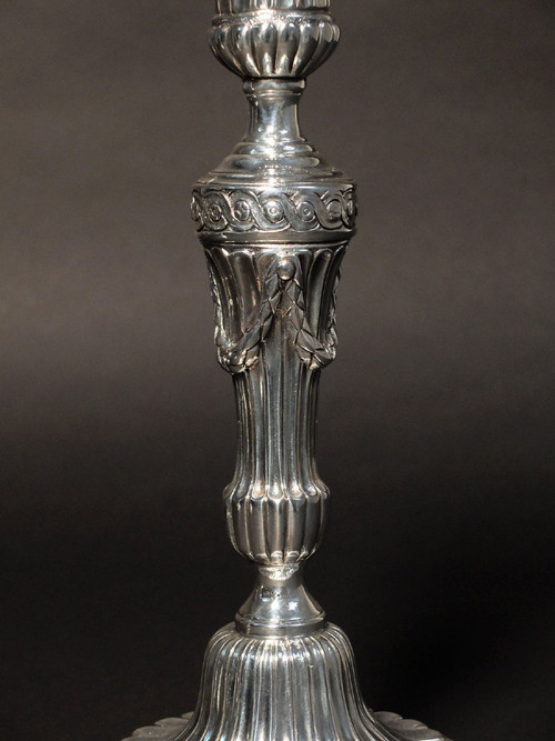 Coppia di candelieri in bronzo argentato epoca Luigi XVI