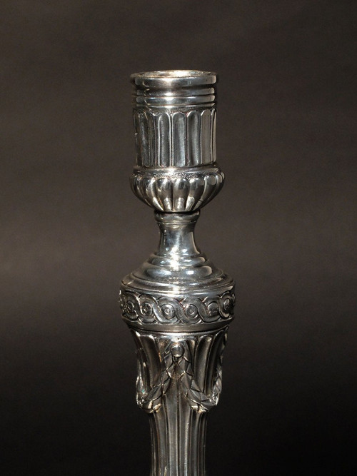 Coppia di candelieri in bronzo argentato epoca Luigi XVI