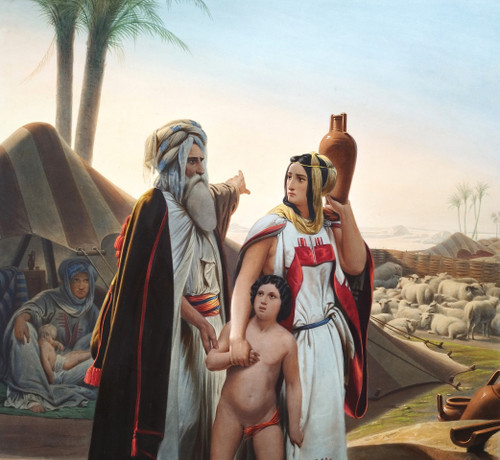 Große orientalische Aquarellgravur Abraham kehrt Hagar nach Horace Vernet 19. zurück