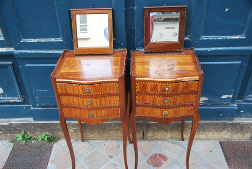 Paire De Chevets En Placage De Style Louis  XV